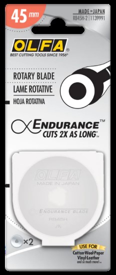 Olfa 45mm RB45H-2 Tungsten Steel Endurance Rotary Blade, 2 Pack