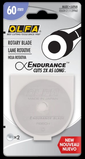 Olfa 60mm RB60H-2 Tungsten Steel Endurance Rotary Blade, 2 Pack