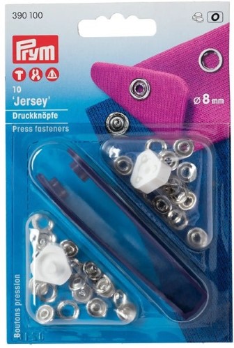 Prym Jersey Snaps 8mm silver with tools 10pc