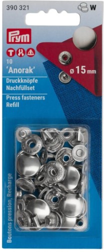 Prym Anorak Snaps 15mm refill silver 10pc