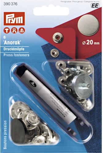Prym Anorak Snaps 20mm antique steel matte with tools 6pc