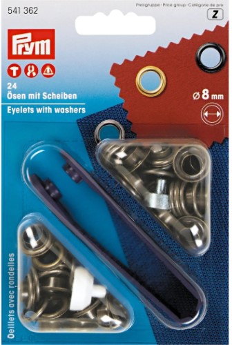 Prym Eyelets with washers 8mm antique brass with tools 24pc