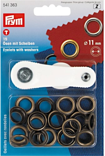 Prym Eyelets with washers 11mm antique brass with tools 15pc