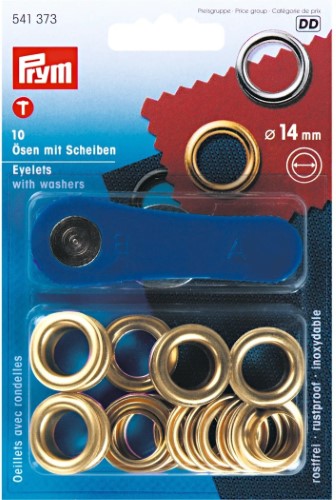 Prym Eyelets with washers 14mm gold with tools 10pc