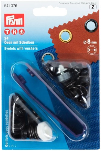 Prym Eyelets with washers 8mm black ozidized with tools 24pc