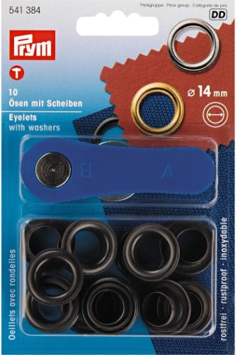 Prym Eyelets with washers 14mm black oxidized with tools 10pc