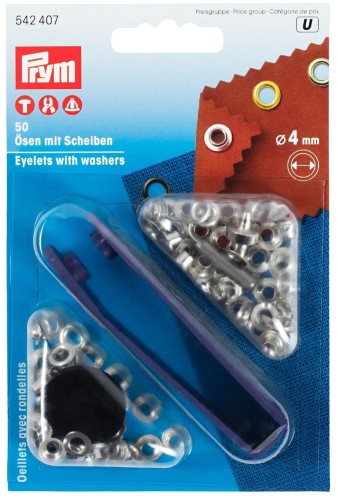 Prym Eyelets with washers 4mm silver with tools 50pc