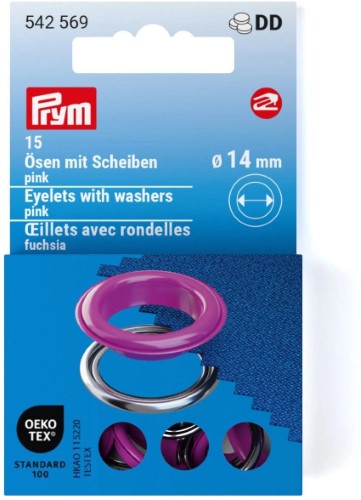 Prym Eyelets with washers 14mm refill pink 15pc