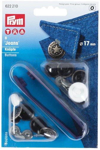 Prym Jeans Buttons with tools 17mm American Star antique silver 8pc