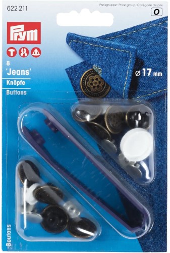Prym Jeans Buttons with tools 17mm Flower antique brass 8pc