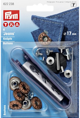 Prym Jeans Buttons with tools 17mm open Stars antique bronze 6pc