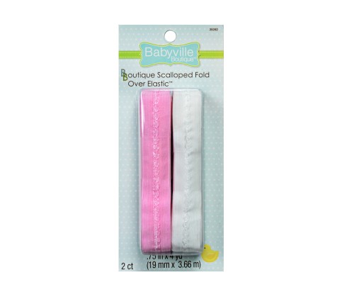 Babyville Fold Over Elastic Scalloped Pink/White 3/4