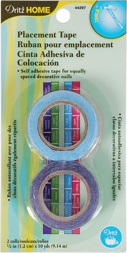 Self adhesive placement tape for equally spaced decorative nails.
