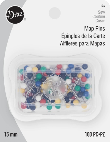 Dritz 15Mm Map Pins, Assorted, 100 Pc