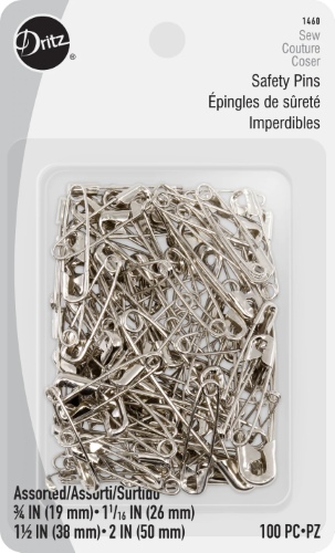 Dritz Safety Pins, Assorted Sizes, Nickel, 100 Pc
