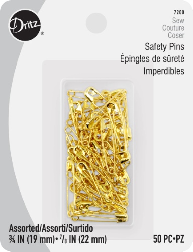 Dritz Safety Pins, Assorted Sizes, Gilt, 50 Pc