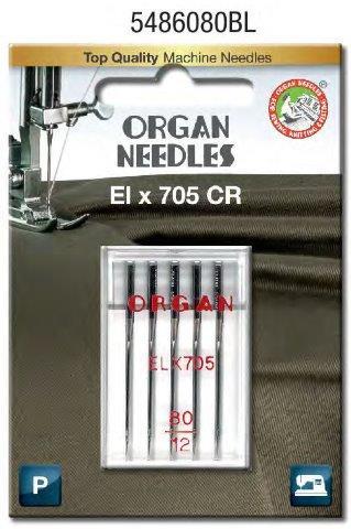 Organ ELX705 Chrome Overlock Needle Size #80/12 5 Pack