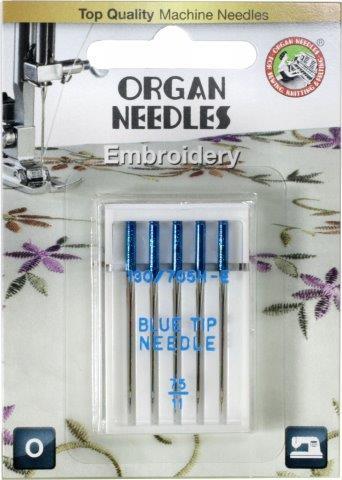 Organ Embroidery Blue Tip Needle Size 75/11 5 Pack